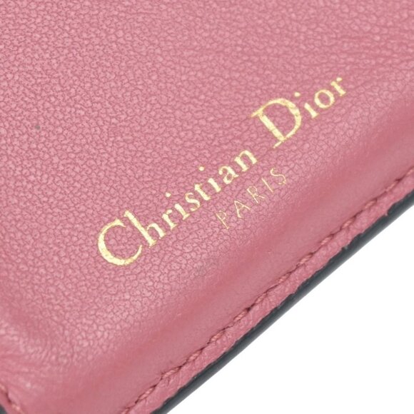 CHRISTIAN DIOR Logo Saddle Trifold Compact Wallet Leather Pink GHW Italy - Picture 8 of 13